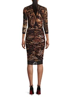 Abito Butterfly-Print Mesh Knee-Length Dress