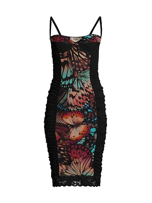 Abito Butterfly-Print Mesh Dress