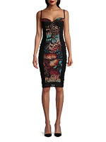 Abito Butterfly-Print Mesh Dress