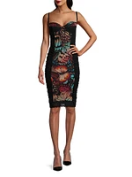 Abito Butterfly-Print Mesh Dress