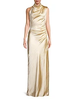 Constantina Satin Ruched Asymmetric Maxi Dress