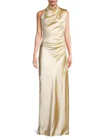 Constantina Satin Ruched Asymmetric Maxi Dress