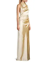 Constantina Satin Ruched Asymmetric Maxi Dress