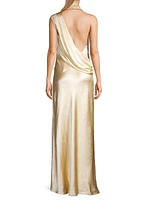 Constantina Satin Ruched Asymmetric Maxi Dress