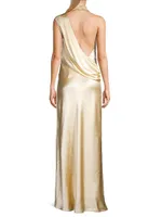 Constantina Satin Ruched Asymmetric Maxi Dress