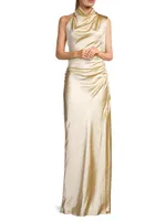 Constantina Satin Ruched Asymmetric Maxi Dress