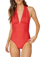 Striped Halter One-Piece Swimsuit