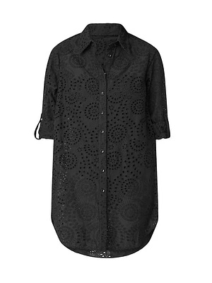 Eyelet-Embroidered Cover-Up Shirtdress