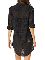 Eyelet-Embroidered Cover-Up Shirtdress