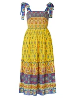 Geometric Smocked Midi-Dress