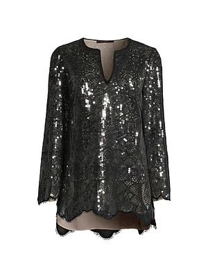 Ellie Sequined Cotton-Blend Lace Tunic