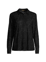 Lucia Embellished Stretch Lace Button-Front Blouse