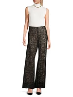 Piper Geometric Cotton-Blend Chantilly Lace Flare Pants