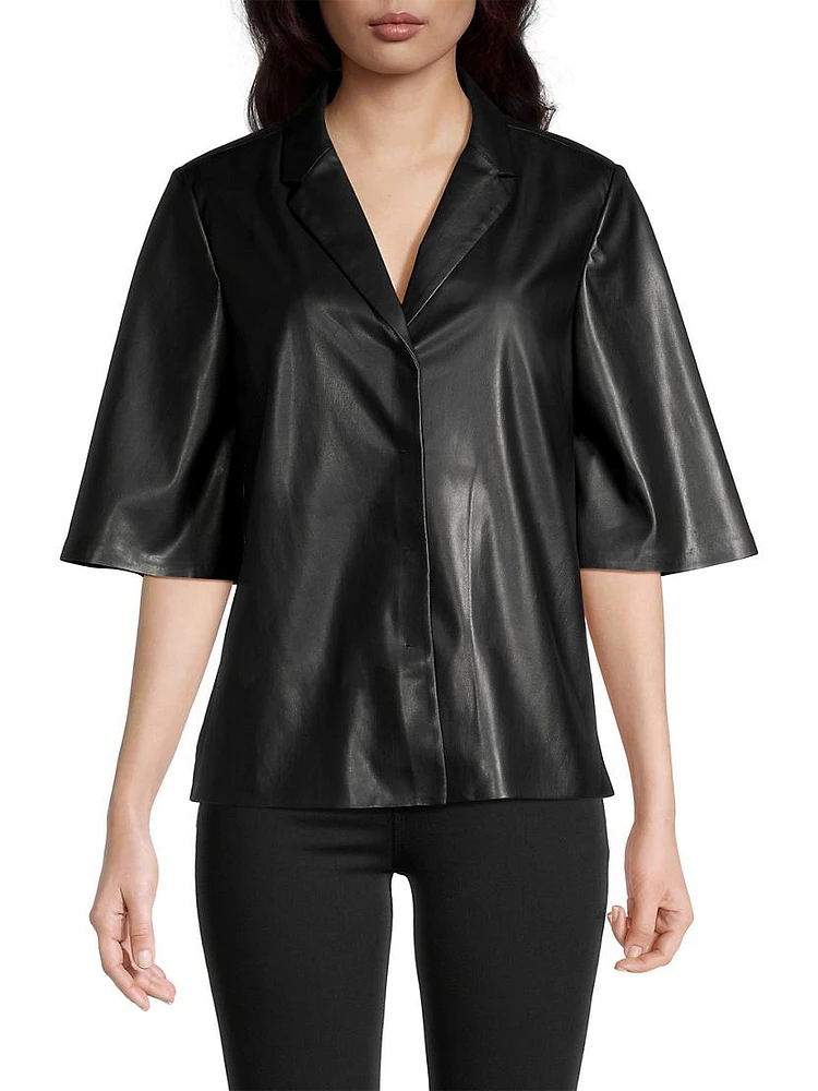 Leslie Faux Leather Blouse