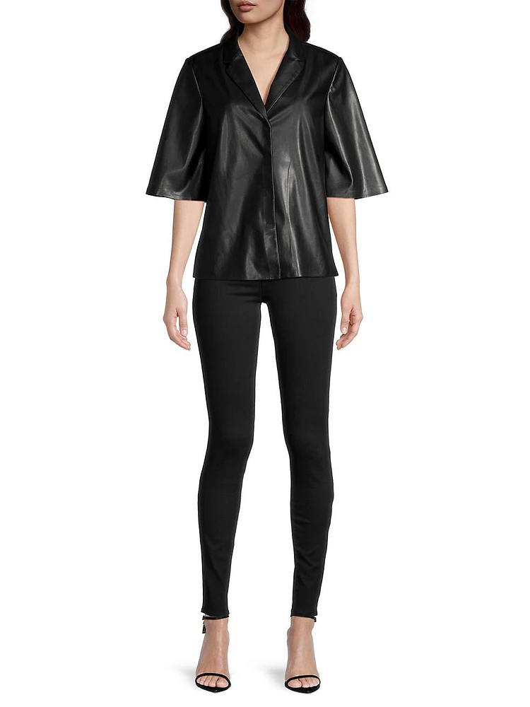 Leslie Faux Leather Blouse