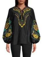 Kehlani Embroidered Cotton-Silk Blouse