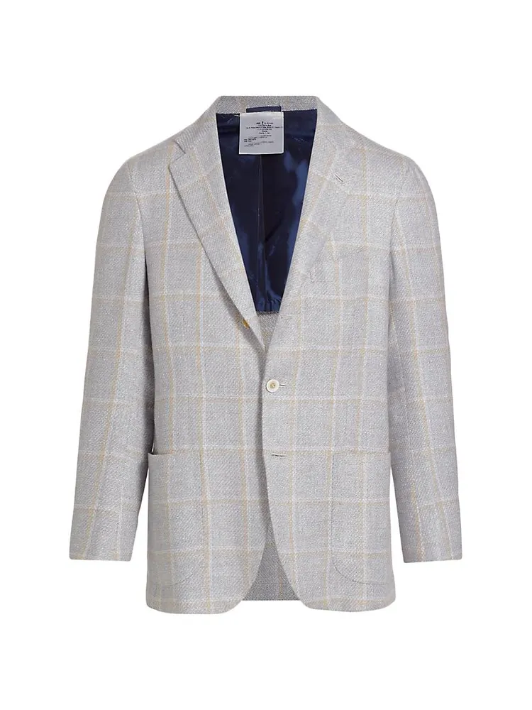 Cashmere-Linen Plaid Three-Button Sport Coat