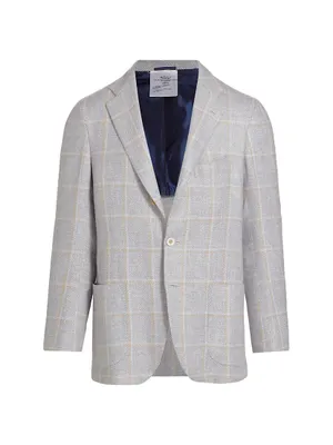 Cashmere-Linen Plaid Three-Button Sport Coat