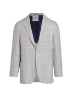 Cashmere-Linen Plaid Three-Button Sport Coat