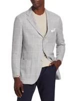 Cashmere-Linen Plaid Three-Button Sport Coat