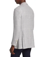 Cashmere-Linen Plaid Three-Button Sport Coat