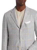 Cashmere-Linen Plaid Three-Button Sport Coat