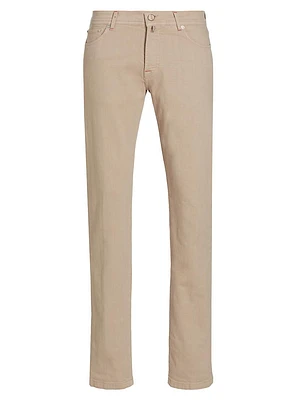 Stretch Cotton Mid-Rise Straight-Leg Pants