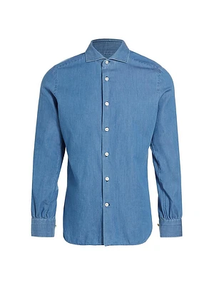 Man Washed Cotton Button-Up Shirt