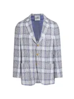 Plaid Cashmere-Linen Three-Button Sport Coat