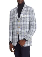 Plaid Cashmere-Linen Three-Button Sport Coat