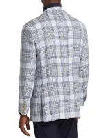 Plaid Cashmere-Linen Three-Button Sport Coat