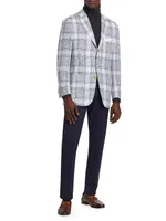 Plaid Cashmere-Linen Three-Button Sport Coat