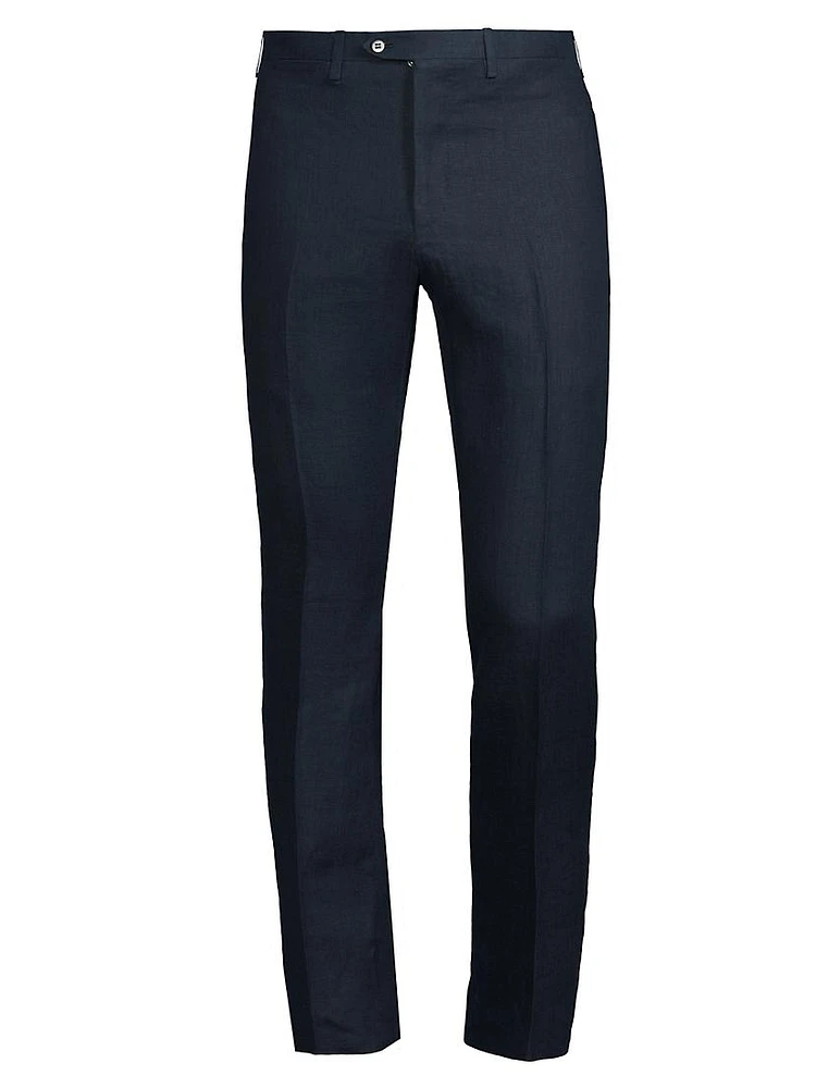 Linen Mid-Rise Straight-Leg Pants