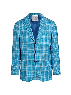 Plaid Silk-Blend Three-Button Sport Coat