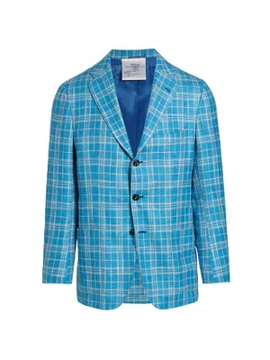 Plaid Silk-Blend Three-Button Sport Coat