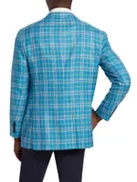 Plaid Silk-Blend Three-Button Sport Coat