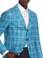 Plaid Silk-Blend Three-Button Sport Coat