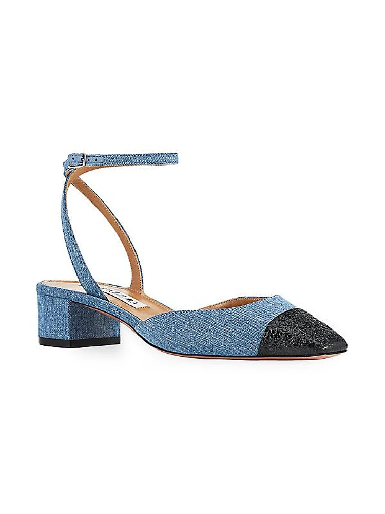 French Flirt Denim & Leather Ankle Pumps