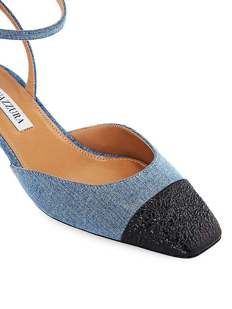 French Flirt Denim & Leather Ankle Pumps