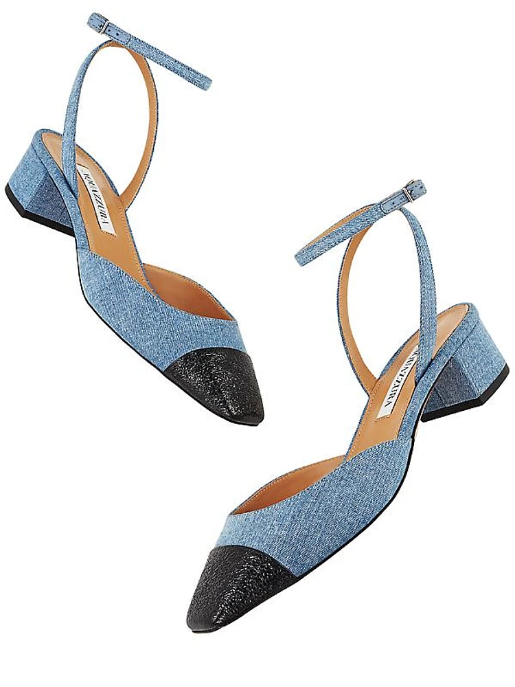 French Flirt Denim & Leather Ankle Pumps