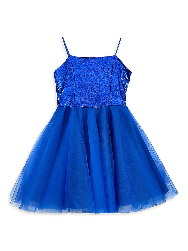 Girl's Sequin Fit-And-Flare Tulle Dress