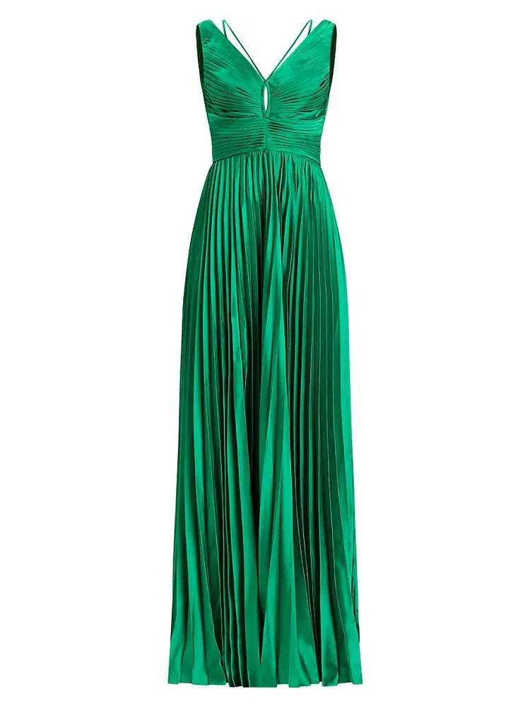 Satin Pleated Chiffon Gown