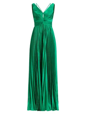 Satin Pleated Chiffon Gown