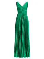 Satin Pleated Chiffon Gown