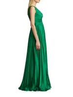 Satin Pleated Chiffon Gown