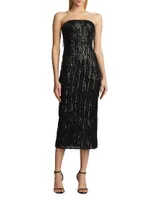 Strapless Sequined & Beaded Fringe Midi-Dress