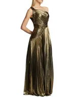 Metallic Chiffon One-Shoulder Gown