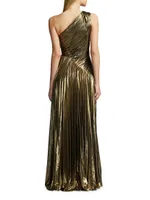 Metallic Chiffon One-Shoulder Gown