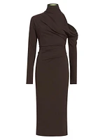 Teresa Asymmetric Turtleneck Midi-Dress