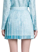 Baroque Print Silk Twill Pleated Miniskirt